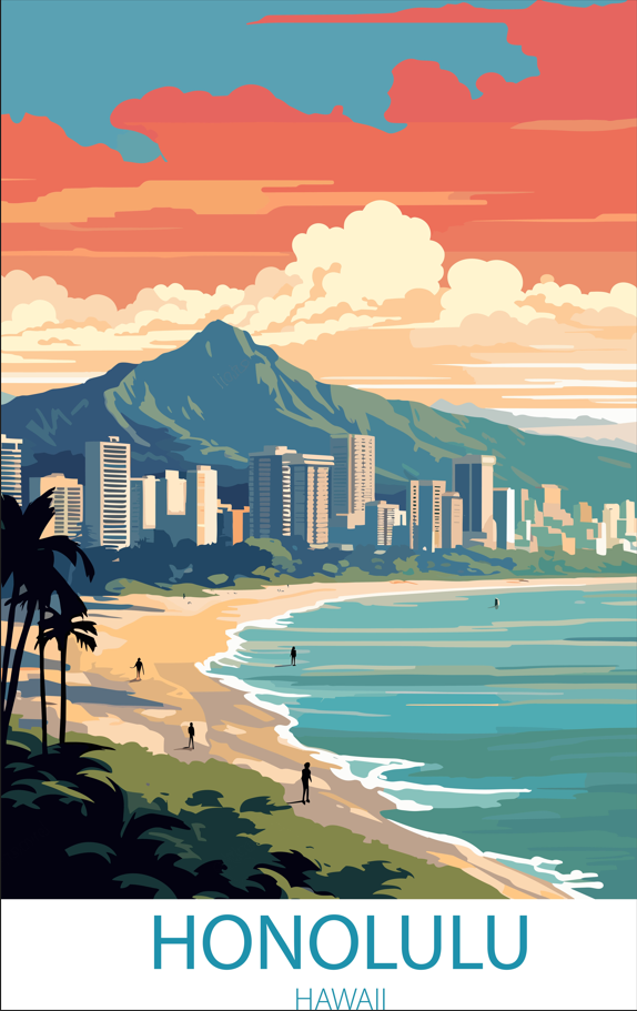 Honolulu Hawaii A4 Poster