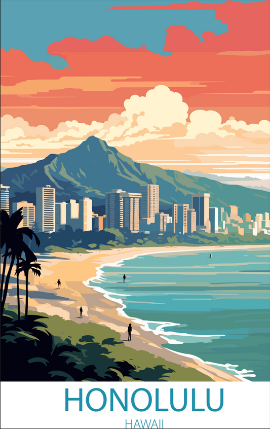 Honolulu Hawaii A4 Poster